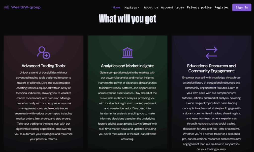WealthW Group home page screenshot | BTC Expanse WealthW Group home page screenshot