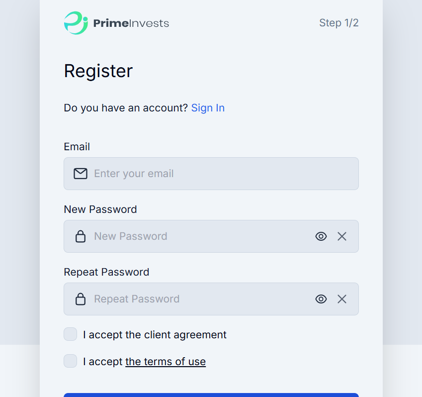 PrimeInvests simple registration process