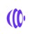 Purple spherical logo formed by curved ribbon-like bands looping around a core.