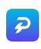 App icon with a white feather-like swoosh on a blue-to-purple gradient background.